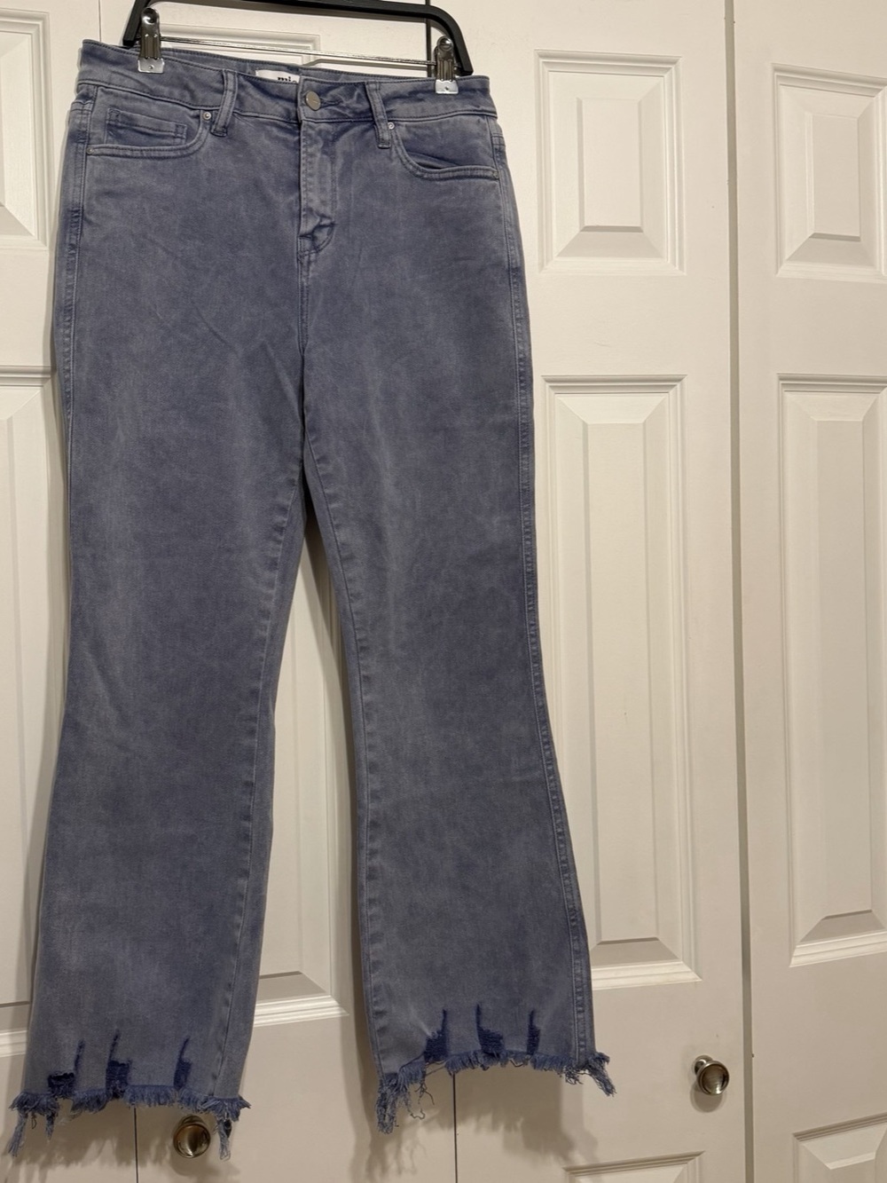 Mica High Rise Flare Crop Jean Frayed Hem Blue Waist 28